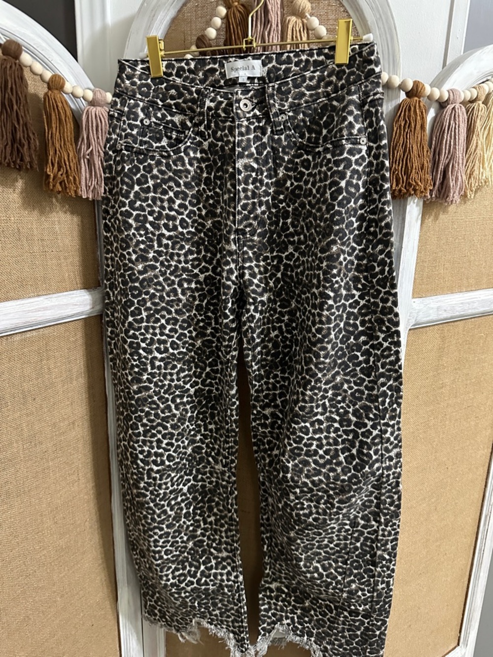 Special A Black & White Leopard Print Cropped Pants